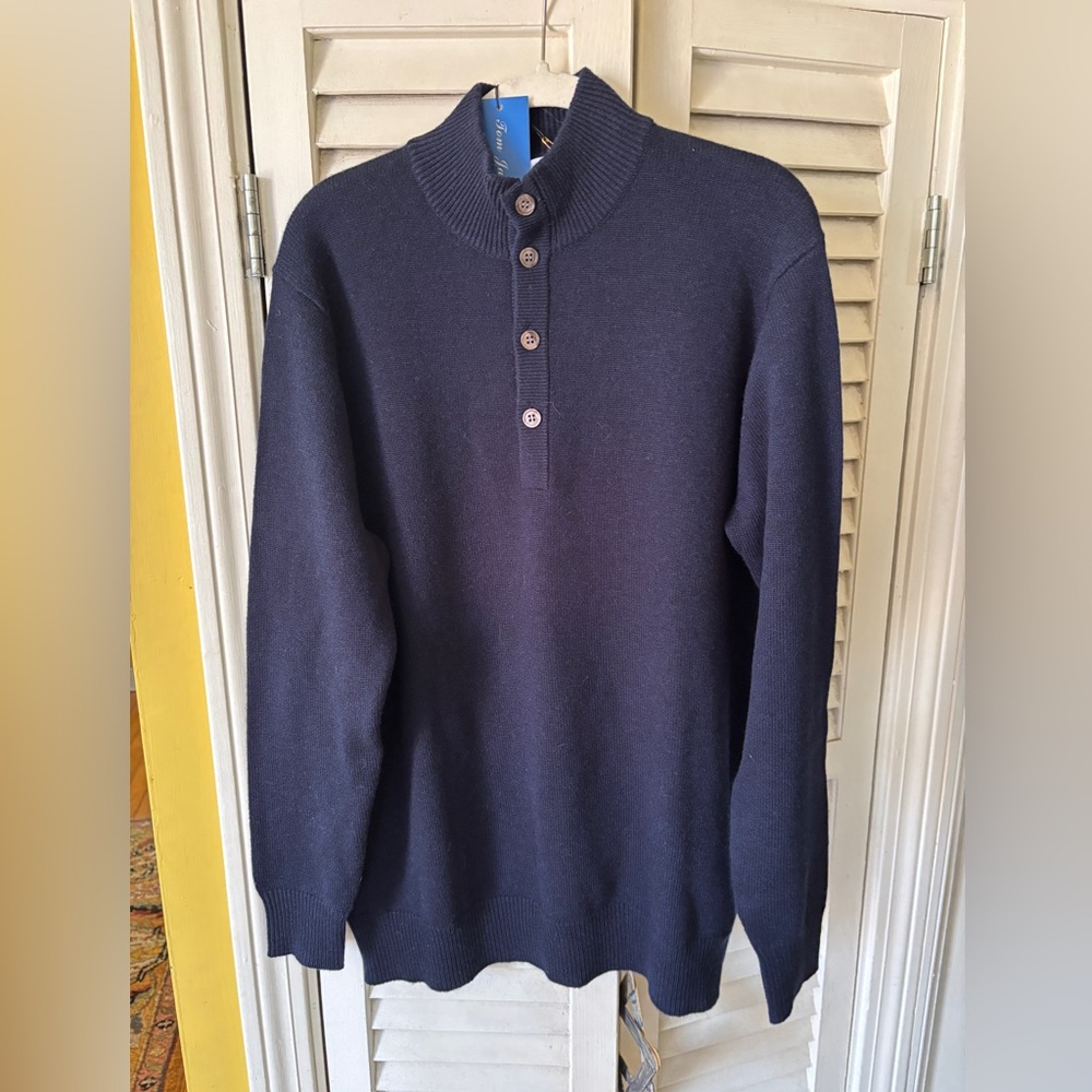 Tom James 100% Cashmere Sweater New With Tags Bespoke in Navy Blue Size XL